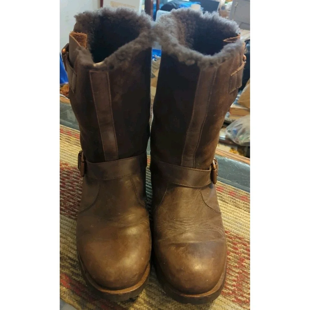 Australia Luxe Easy Rider Boots 11‎ M Brown Genuine Sheepskin Shearling EasyMoc